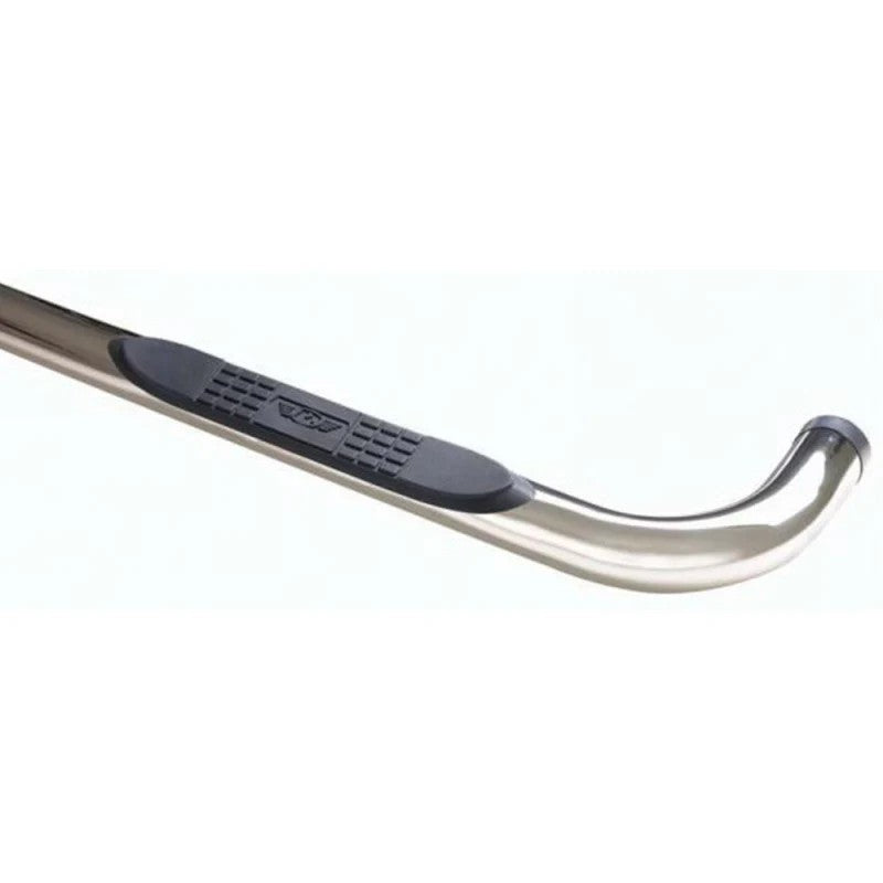 Rampage polished 3-inch round stainless steel nerf bar with black non-slip step pad for 1987-2006 Jeep Wrangler.