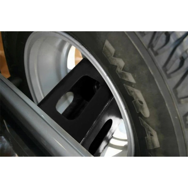 Black heavy-duty steel spare tire extender bracket for Jeep Wrangler tailgate
