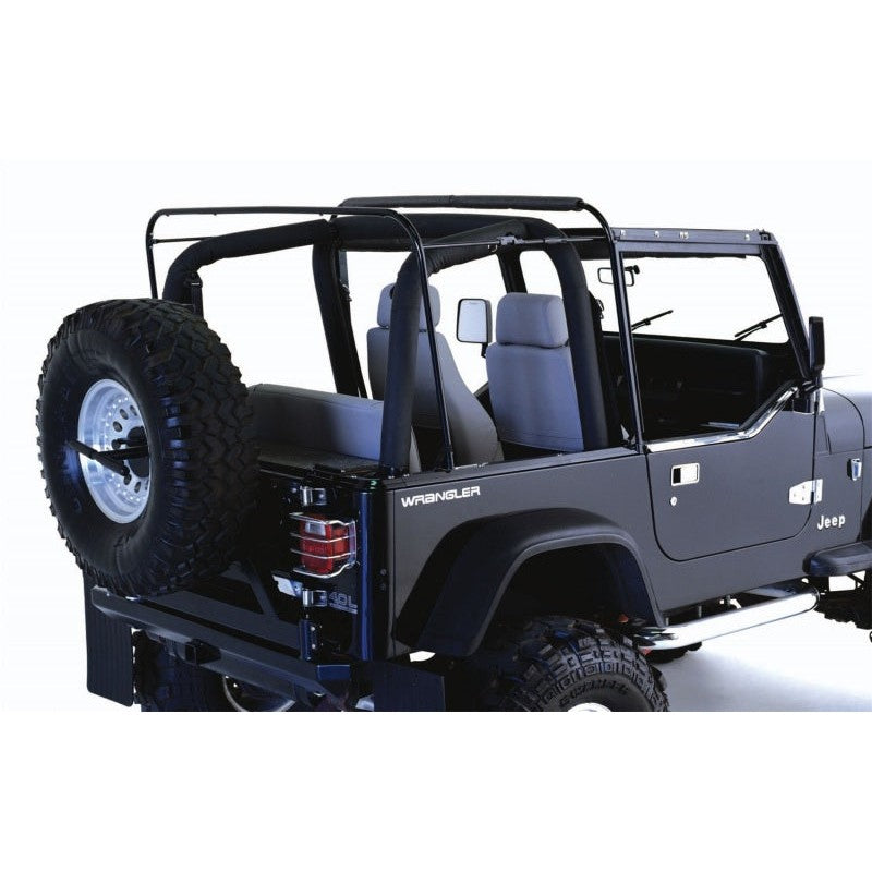 Black powder-coated soft top hardware frame kit for 1987-1995 Jeep Wrangler YJ