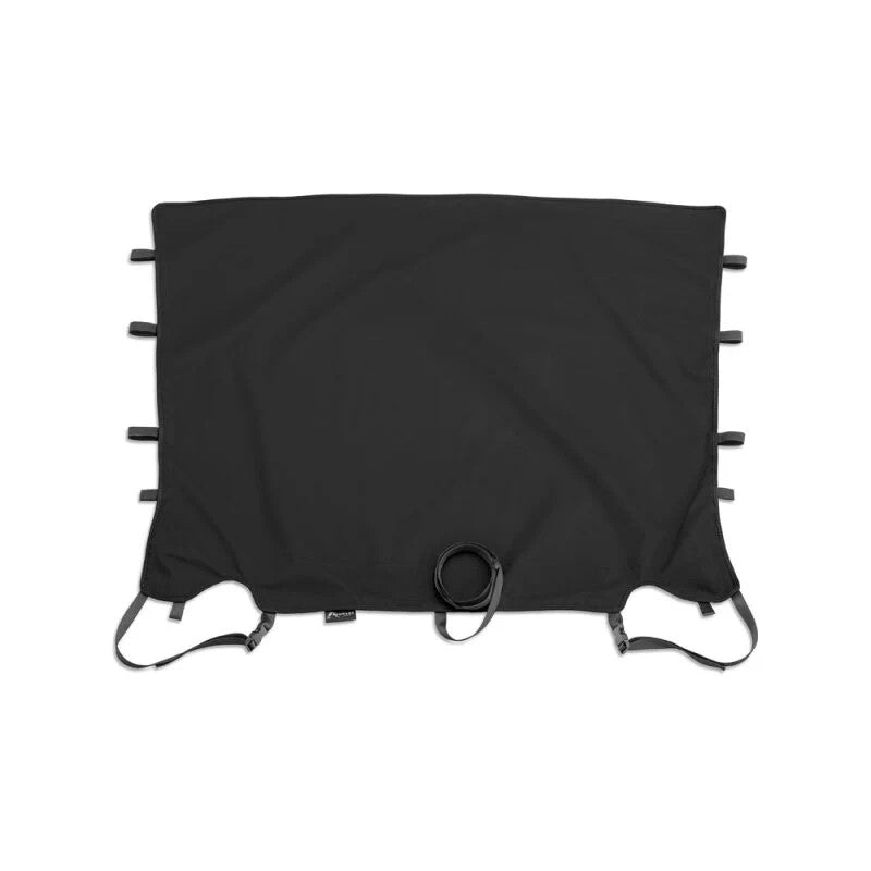 Black Denim Rampage California Brief overhead soft top installed on a 1992-1995 Jeep Wrangler YJ