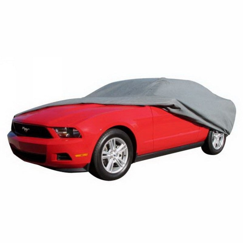 Grey Rampage 4-layer Easyfit car cover featuring a diamond bond pattern and side grommets for secure tie-downs.
