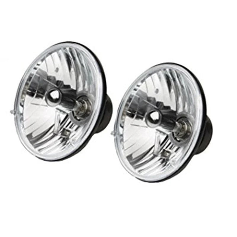 Pair of clear glass lens conversion headlights with die-cast aluminum housings and H4 bulbs.