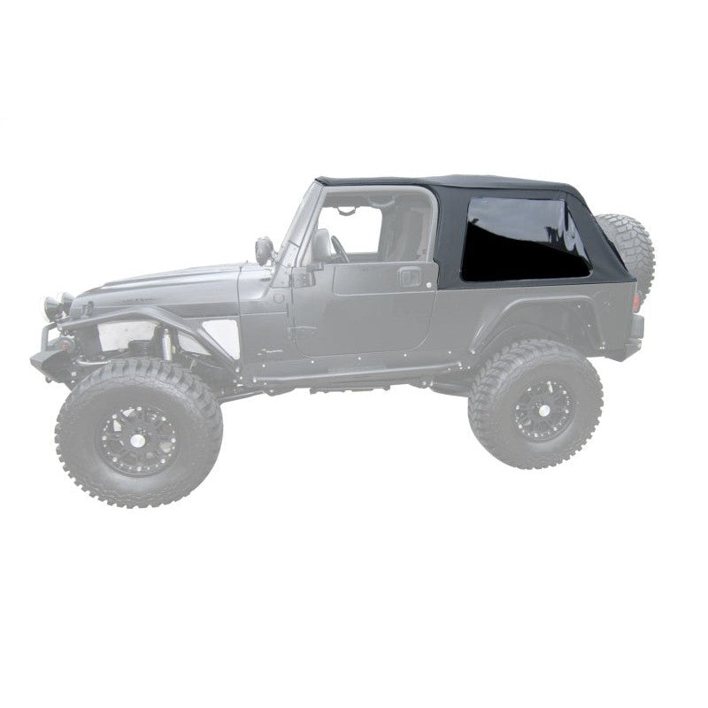 Rampage Black Diamond Frameless Trail Top on a Jeep Wrangler LJ Unlimited with tinted windows and fastback profile.