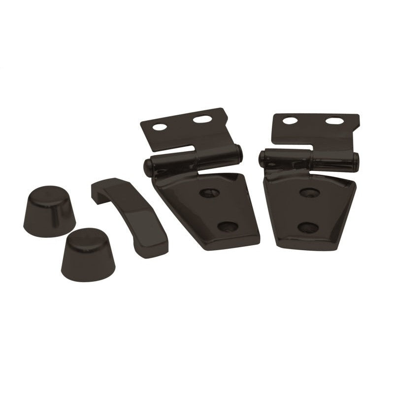 Rampage black powder coated cast stainless steel hood hinge and hardware kit for 2007-2018 Jeep Wrangler JK