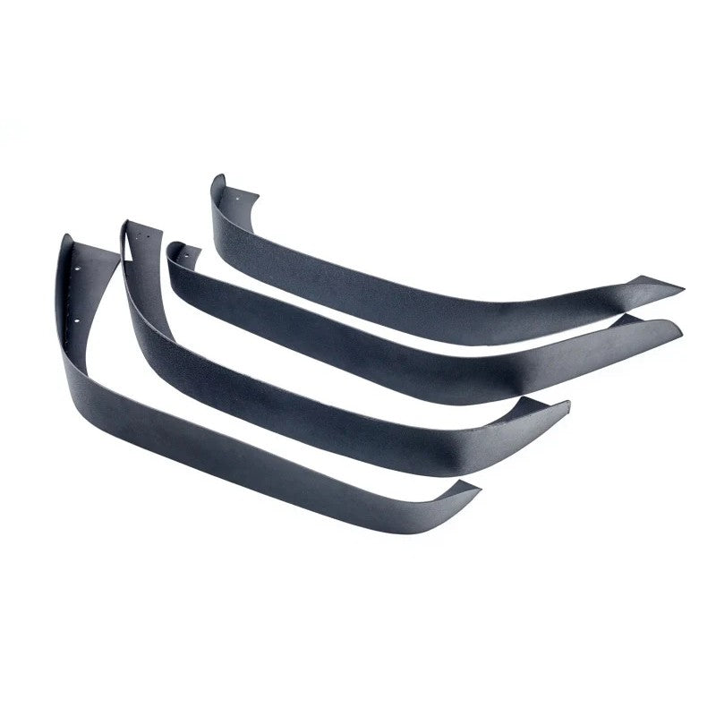 Four-piece set of Rampage slim steel fender flares with textured black powder coat finish for Jeep Wrangler JK.