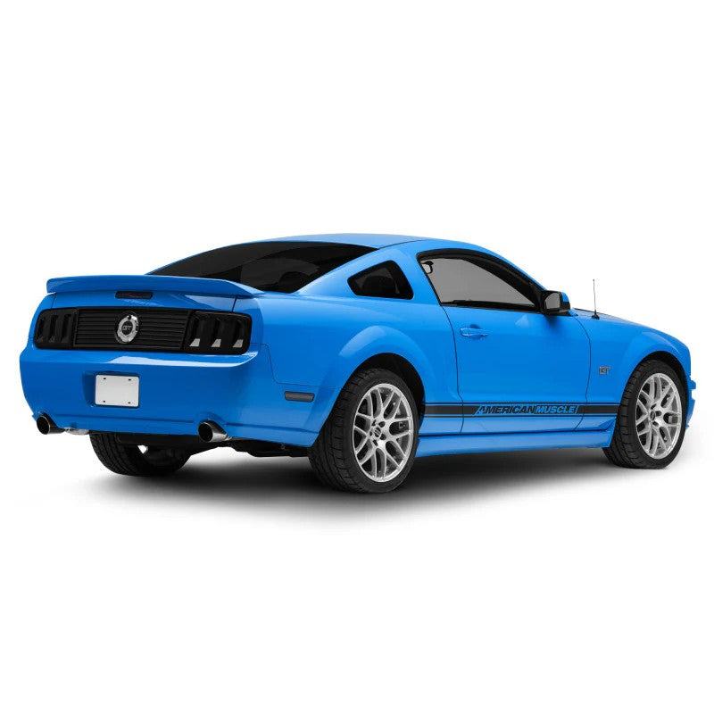 Rear smoked LED side markers for 2005-2009 Ford Mustang with red SMD LED strip and black ABS housing.