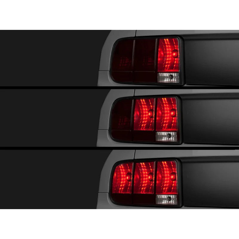 Two Raxiom sequential tail light wiring harnesses with plug-and-play connectors for 2005-2009 Ford Mustangs.
