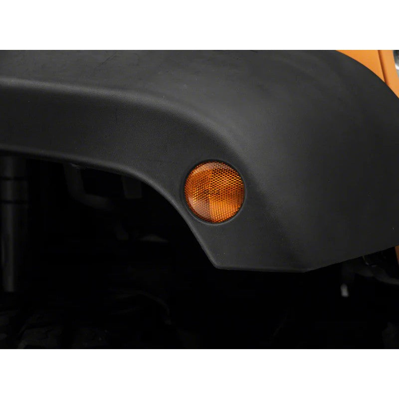 Pair of amber polycarbonate fender marker lights with black ABS housings for 2007-2018 Jeep Wrangler JK