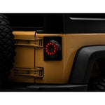 Pair of Raxiom Axial Series Halo LED Tail Lights with black housings and clear lenses for 2007-2018 Jeep Wrangler JK