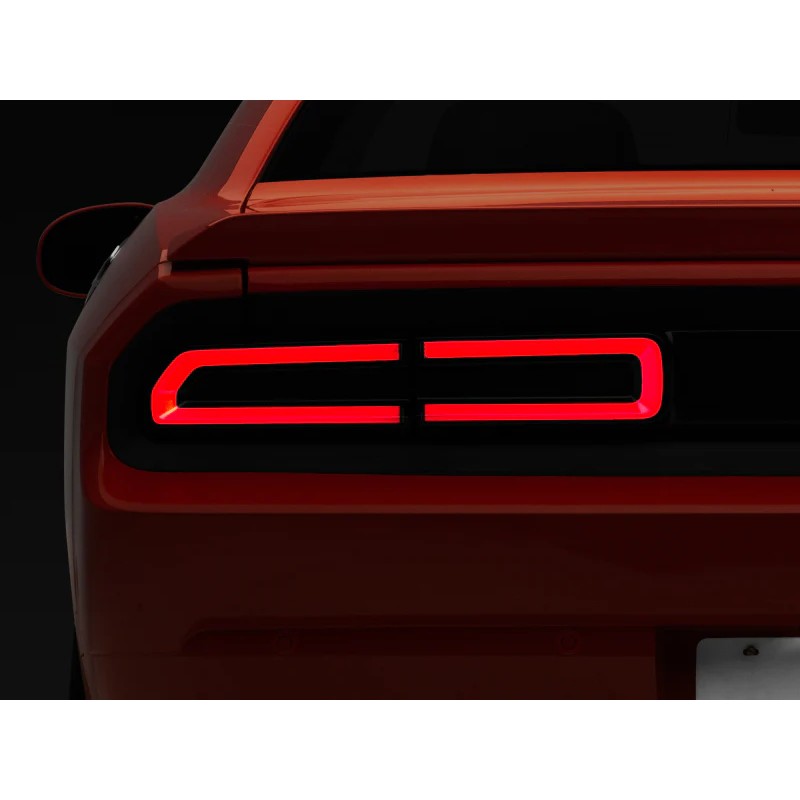Raxiom smoked LED tail lights with black housing and sequential turn signals for 2008-2014 Dodge Challenger