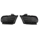 Raxiom Axial Series smoked lens headlights with chrome reflectors and black housings for 2010-2012 Ford Mustang.