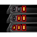Raxiom plug-and-play tail light sequencer harnesses with factory-style connectors for 2010-2023 Ford Mustang.