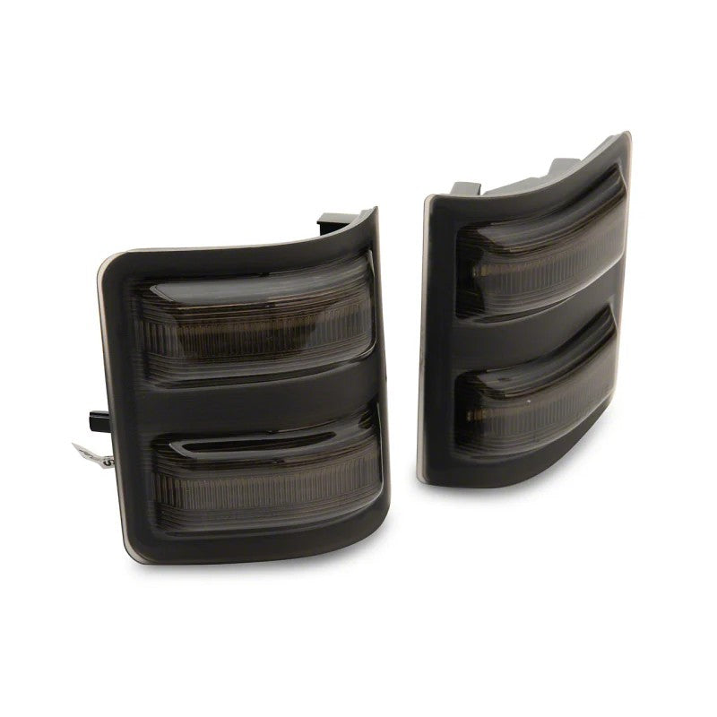 Pair of Raxiom Axial smoked lens LED sequential switchback side mirror marker lights for 2011-2016 Ford Super Duty.