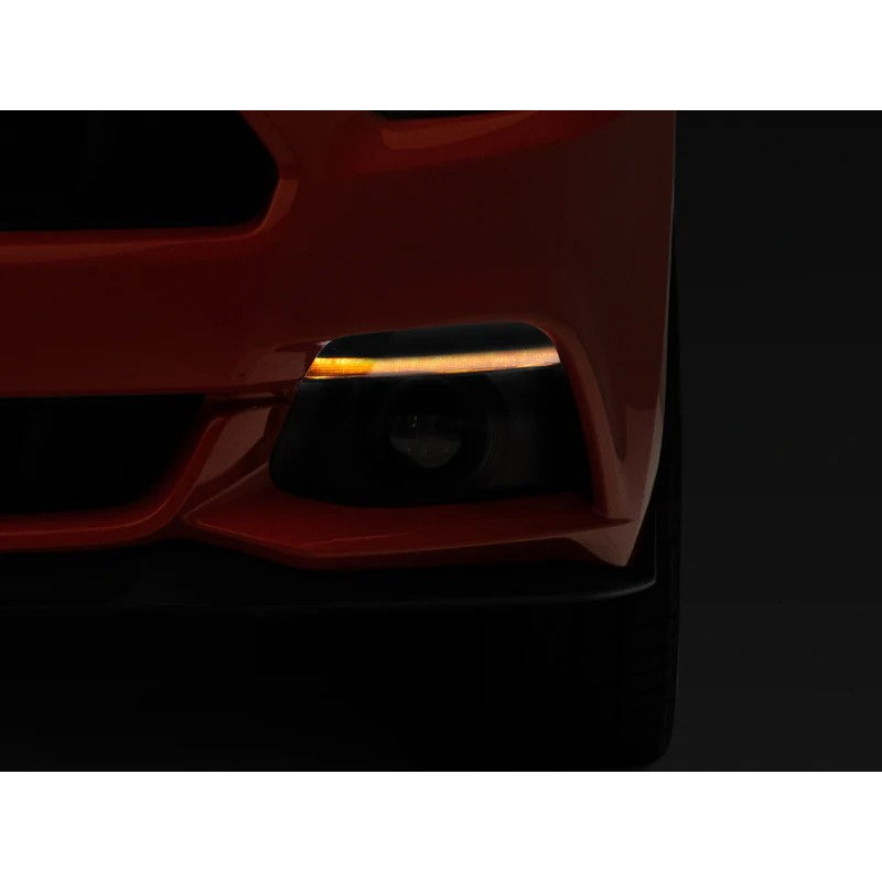 Smoked lens LED sequential turn signal assembly with black ABS housing for 2015-2017 Ford Mustang.