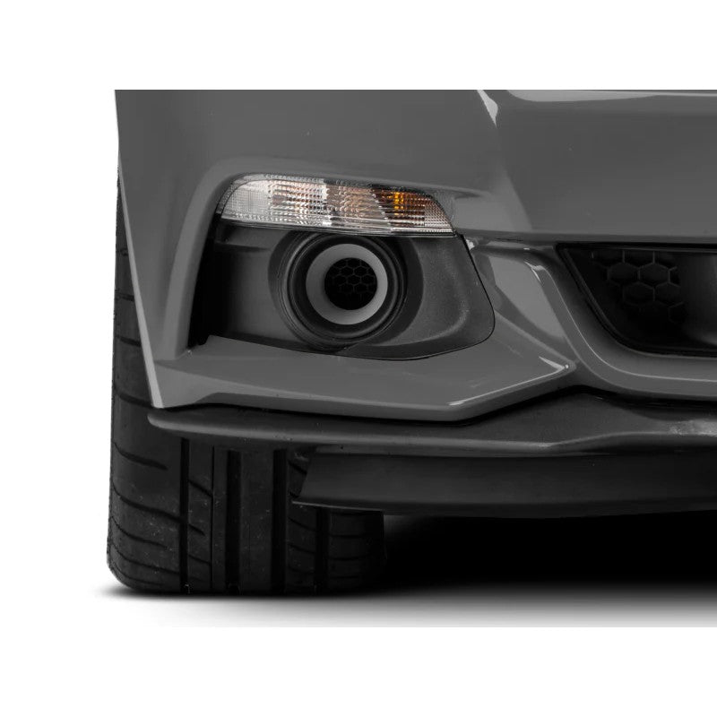 Raxiom LED Halo Fog Lights with black housings and honeycomb mesh air ducts for 2015-2017 Mustang.