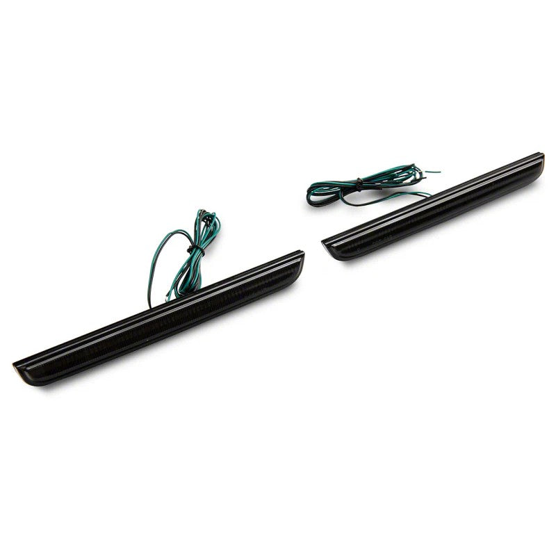 Raxiom Axial Series Smoked LED Rear Bumper Reflector Lamps with red SMD LED strips and injection-molded ABS housings.
