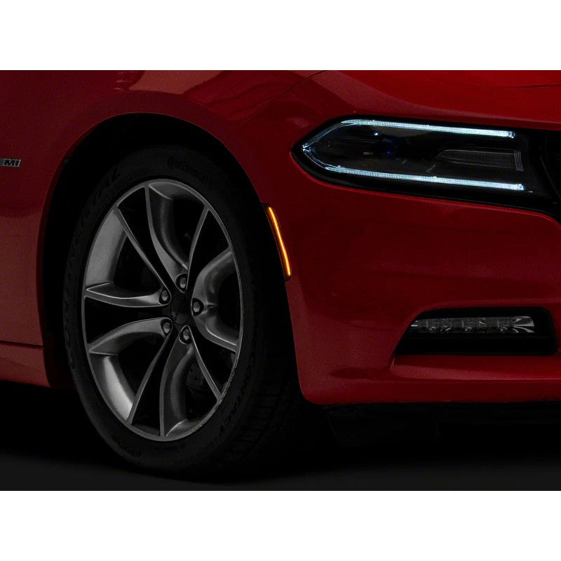 Set of four Raxiom Axial smoked LED side marker lights for 2015-2023 Dodge Charger including front and rear units.