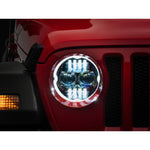 Pair of Raxiom Axial Series 9-inch LED headlights with black housings and clear lenses