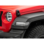 Raxiom Axial Series LED fender flare marker lights with clear lenses and amber SMD LED strips for 2018-2025 Jeep Wrangler.