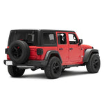 Raxiom LED tail lights for Jeep Wrangler JL featuring red internal housings and smoked lenses.