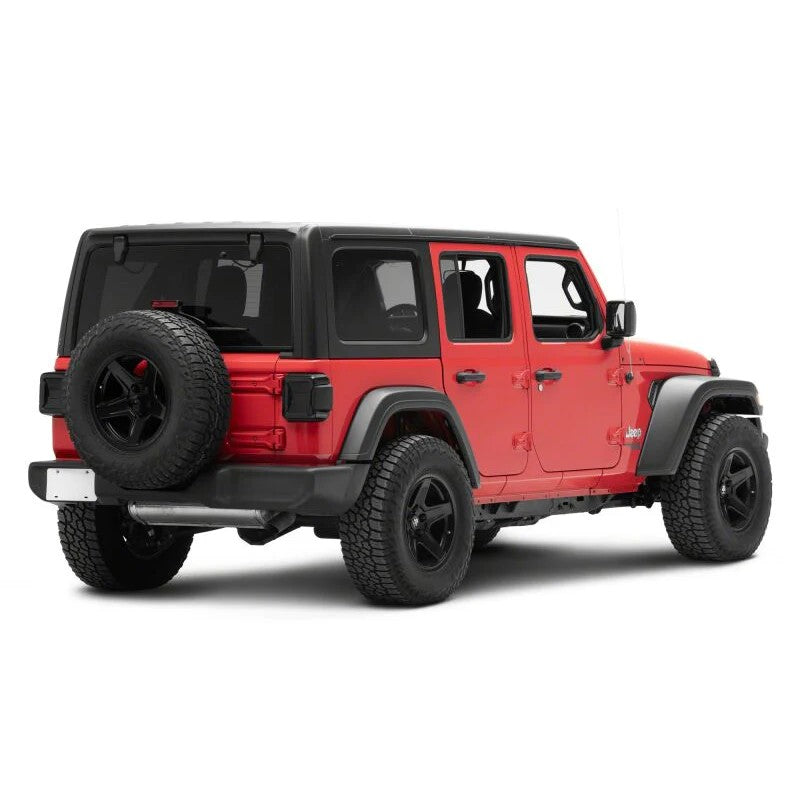 Raxiom LED tail lights for Jeep Wrangler JL featuring red internal housings and smoked lenses.