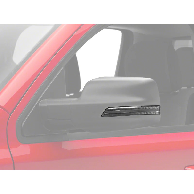 Clear lens Raxiom Axial Series sequential amber LED mirror turn signal indicators for 2019-2025 Ram 1500.