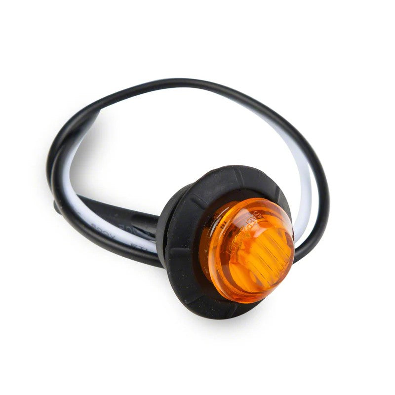 Raxiom Axial Series 3/4-inch amber LED marker light featuring a polycarbonate lens and black silicone mounting grommet.