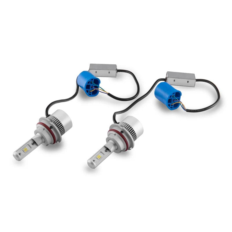 Pair of Raxiom Axial Series 9007 LED bulbs with compact ballasts and wiring harnesses.