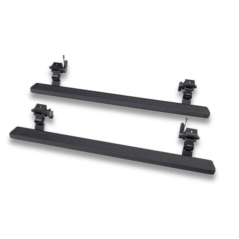 RealTruck VoltStep electric running board kit in textured black for 2020-2025 Jeep Gladiator 4-door models.