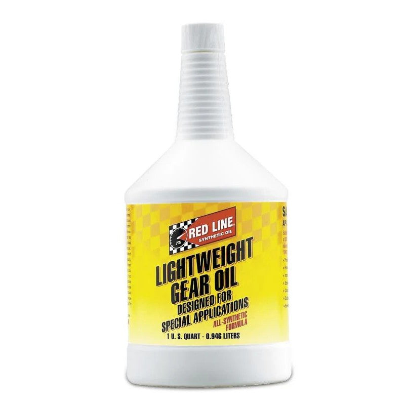 One quart bottle of Red Line 75W85 GL-5 Synthetic Gear Oil with red and blue label