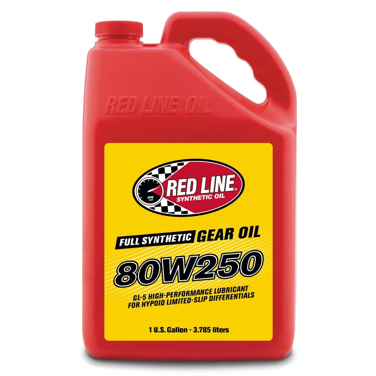 One gallon bottle of Red Line Synthetic 80W250 GL-5 Gear Oil