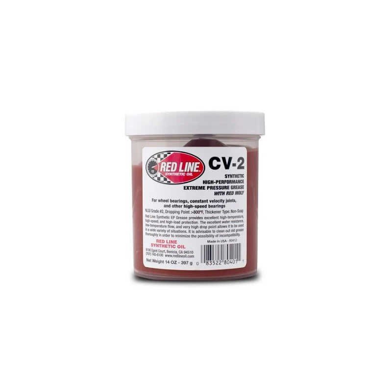 14oz jar of Red Line CV-2 high-performance synthetic grease with organic moly
