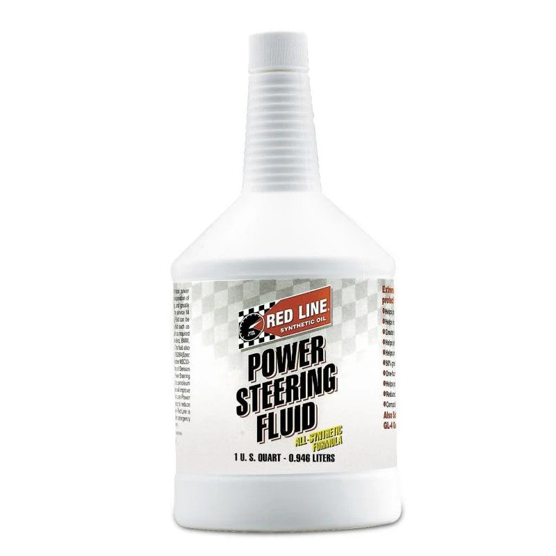 One quart bottle of Red Line Power Steering Fluid for high-temperature protection and reduced steering effort.