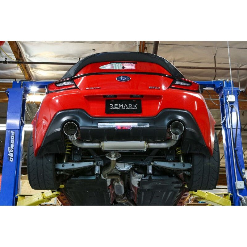 Remark axle-back exhaust system with polished stainless single wall tips for 2022-2024 Subaru BRZ and Toyota GR86.