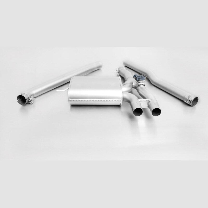 Remus stainless steel cat-back exhaust mid-pipe and muffler for 2014 Mini Cooper S F56 2.0L Turbo.