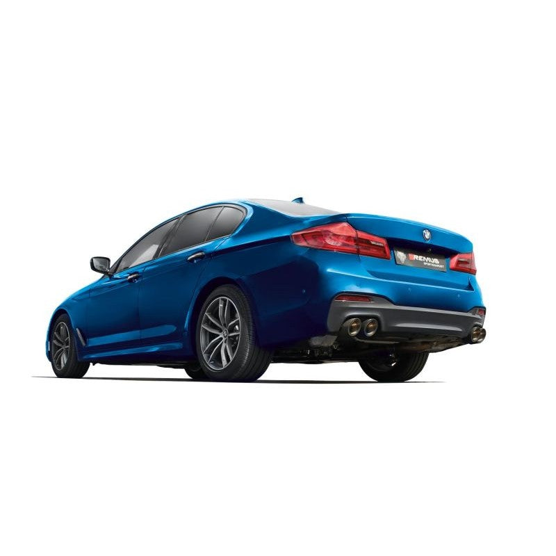 Remus axle-back exhaust rear silencer unit for 2017 BMW M550i xDrive G30 Sedan.