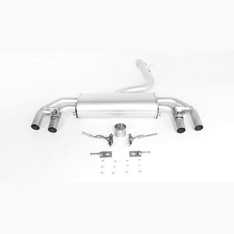 Remus stainless steel axle-back exhaust muffler section for 2017 Volkswagen Golf R Mk7.5 facelift.