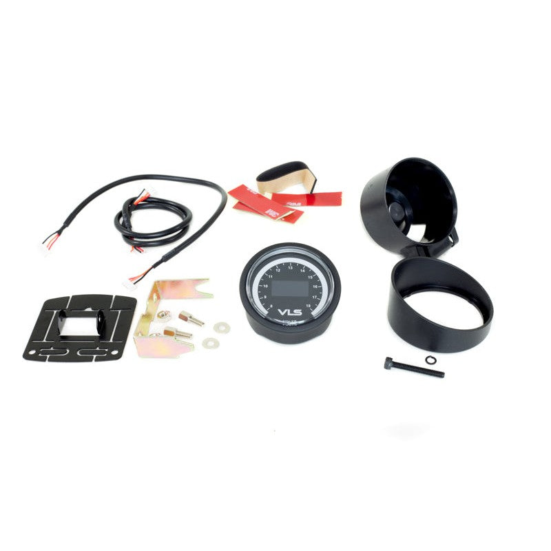 Revel VLS 52mm digital voltage gauge with black bezel and high-contrast display