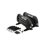 Black Rhino-Rack 572 roof rack ski carrier with locking mechanism and large release button.