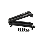 Black Rhino-Rack 574 roof-mounted ski and snowboard carrier with locking mechanism and glove-friendly release.