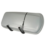 Rhino-Rack Large Wall Hanger steel bracket with padded UV-stabilized covers and tie-down strap for garage storage.