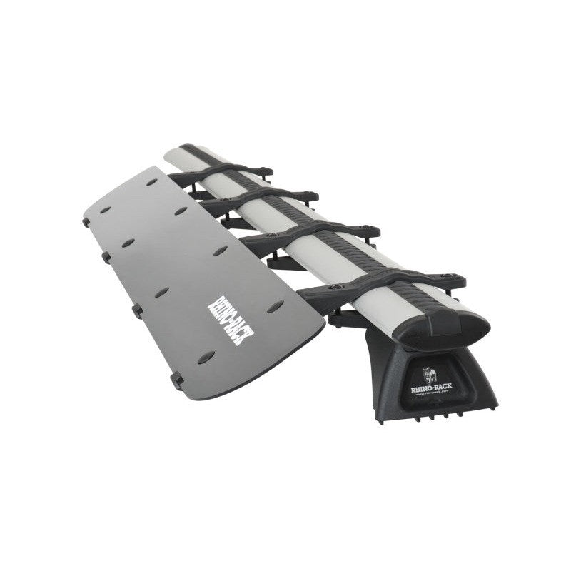 Black aerodynamic Rhino-Rack RF3 44-inch wind fairing for roof rack crossbars.