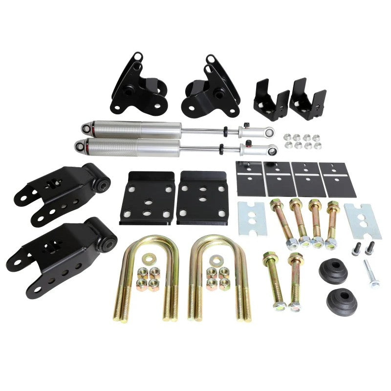 Ridetech rear lowering kit with axle flip hardware and two HQ Series adjustable shocks for 2015-2025 Ford F-150.