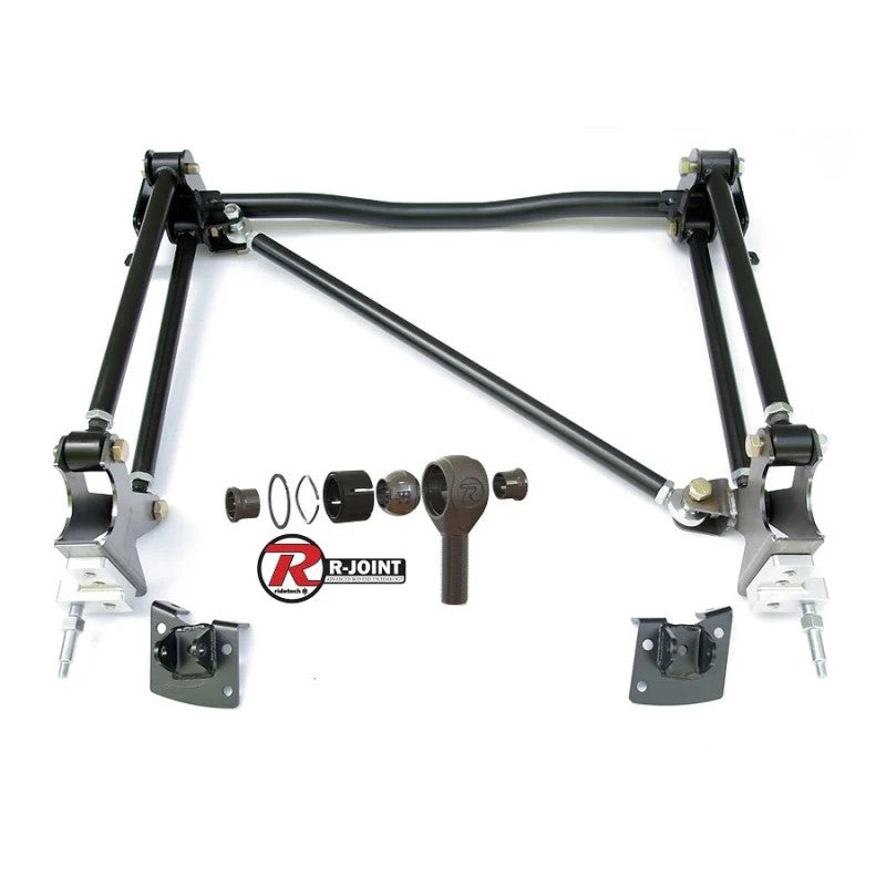 Ridetech black powder-coated bolt-on 4-link rear suspension kit with R-Joints for 1955-1957 Chevrolet frames.
