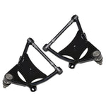 Pair of satin black Ridetech tubular front lower StrongArms with pre-installed ball joints and Delrin bushings