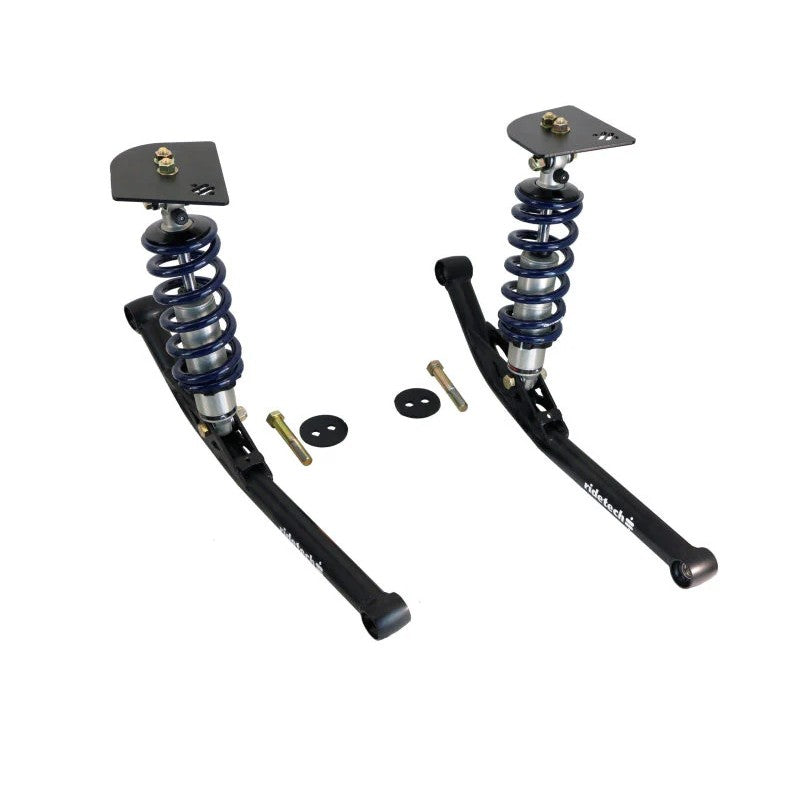 Ridetech HQ Series rear coilover upgrade kit including shocks, springs, and lower StrongArms for 1958-1964 Chevrolet models.