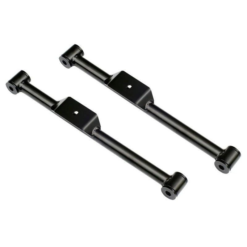 Satin black powder-coated tubular Ridetech StrongArms rear lower trailing arms for 1958-1964 Chevrolet.