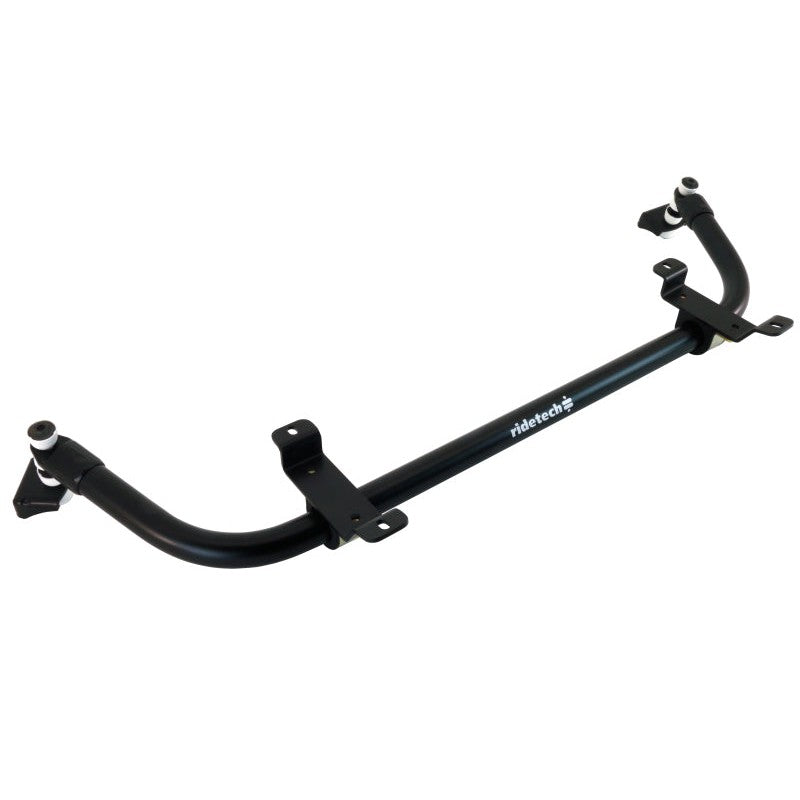Ridetech MuscleBar front sway bar kit including black finish bar, polyurethane bushings, and heavy-duty end link hardware.