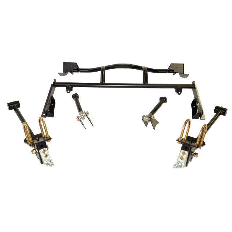 Ridetech 1964-1970 Ford Mustang bolt-on 4-link rear suspension kit with black powder coated cradle and R-Joint bars.