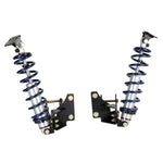 Pair of Ridetech HQ Series rear coilover shocks with black springs and mounting brackets for 1964-1972 GM A-Body